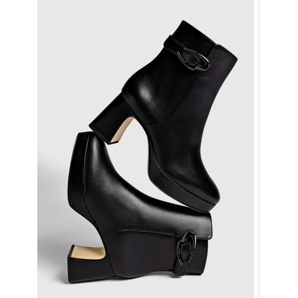 LARROUDE Dolly Verona low Black Leather Ankle Boots High Heel Size 7.5